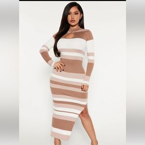 Striped midi sweater dress.